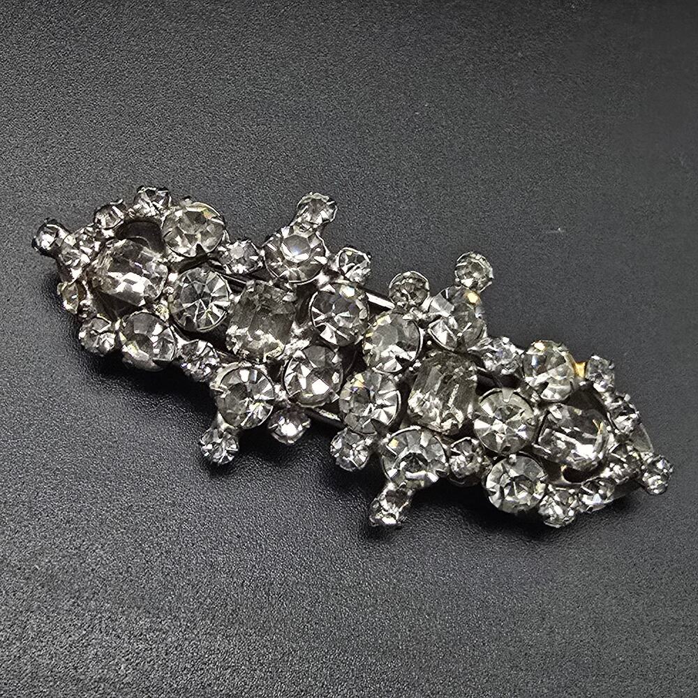 Vintage Clear Rhinestone Duette Brooch Sweater Clips Costume Jewelry Pat Pending